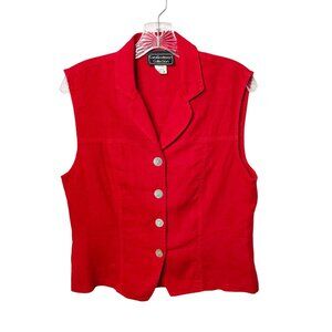 Vintage Carol Anderson Collection Red Linen Button Front Vest Top Women’s Sz M